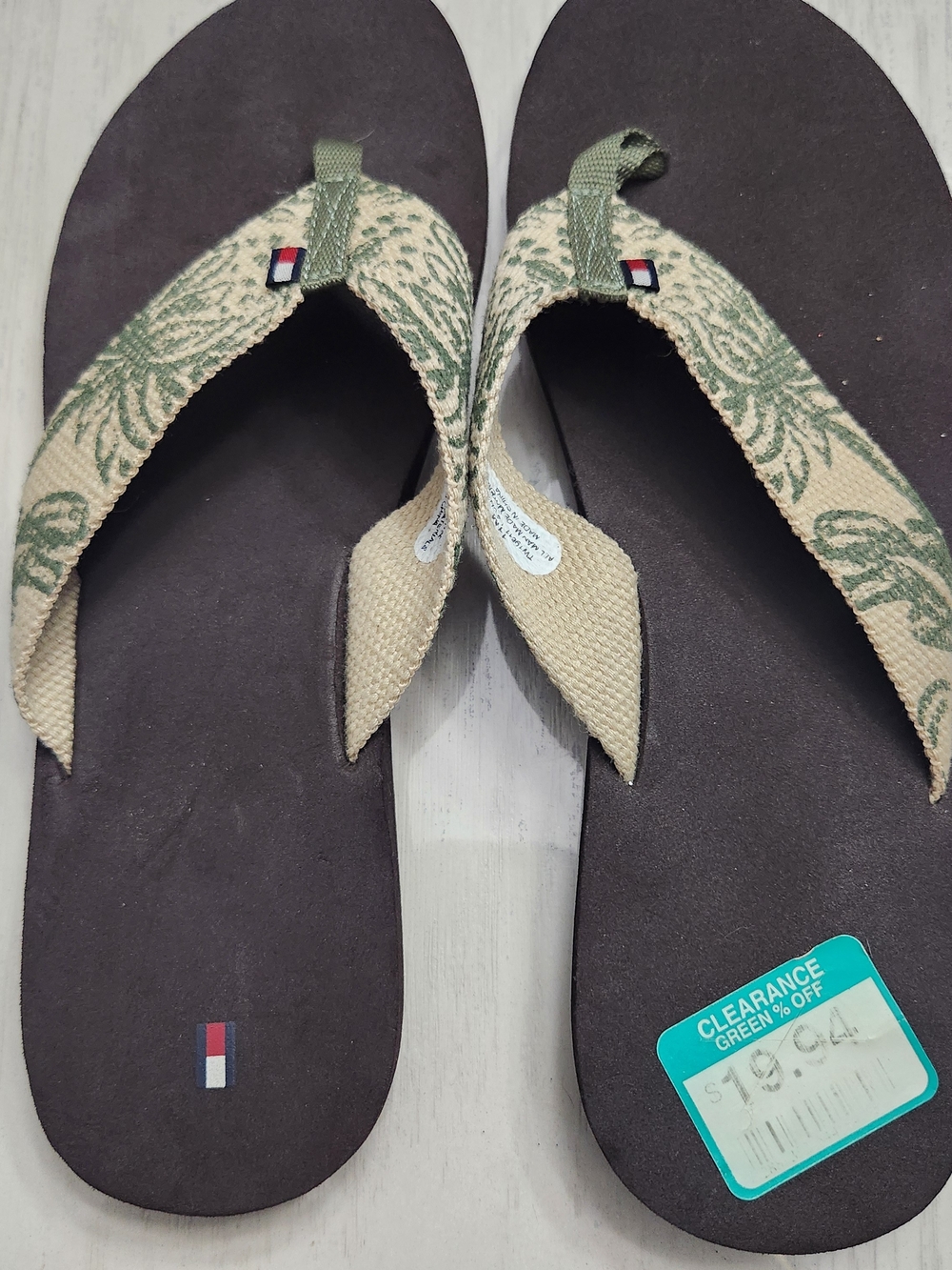 Tommy Hilfiger Floral Canvas Flip Flops in Brown & Olive - 11M